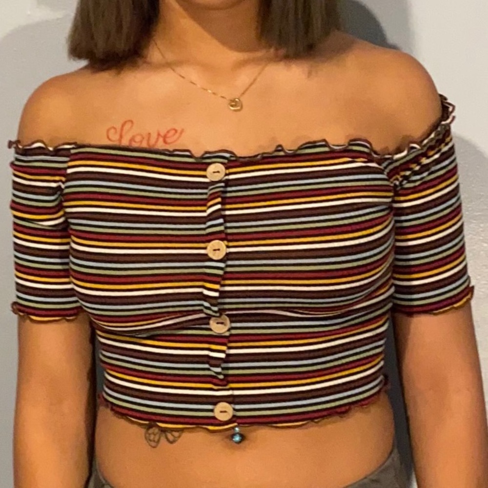 Multi colored off the shoulder crop top